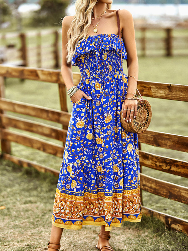 New Ladies Bohemian Vacation Long Dress BLUE ZONE PLANET