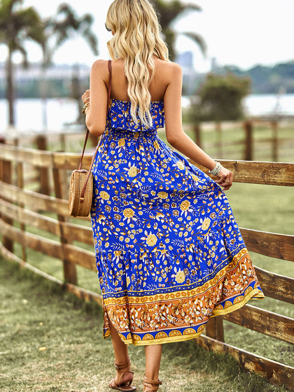 New Ladies Bohemian Vacation Long Dress BLUE ZONE PLANET