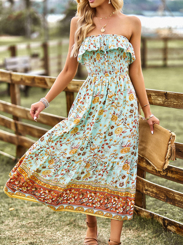 New Ladies Bohemian Vacation Long Dress BLUE ZONE PLANET