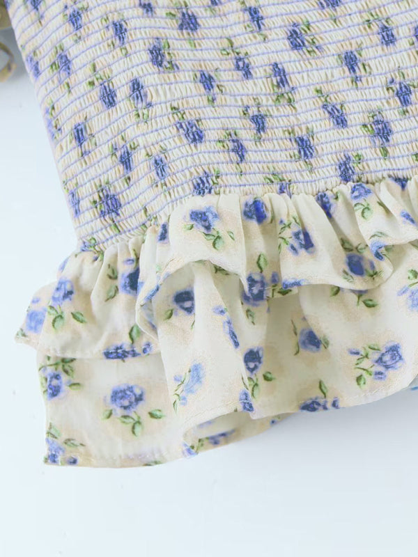 Women's Flying Sleeve Floral Elastic Top + Hip-wrapping Skirt Set kakaclo