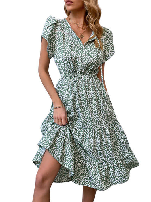 Fashion Green Printed Dress-TOPS / DRESSES-[Adult]-[Female]-Green-S-2022 Online Blue Zone Planet