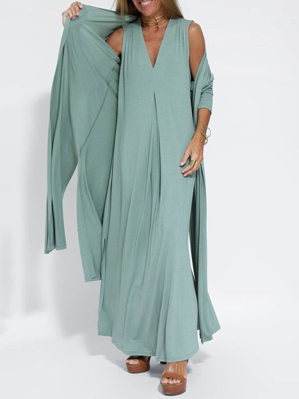 Blue Zone Planet | solid color pullover V-neck dress BLUE ZONE PLANET