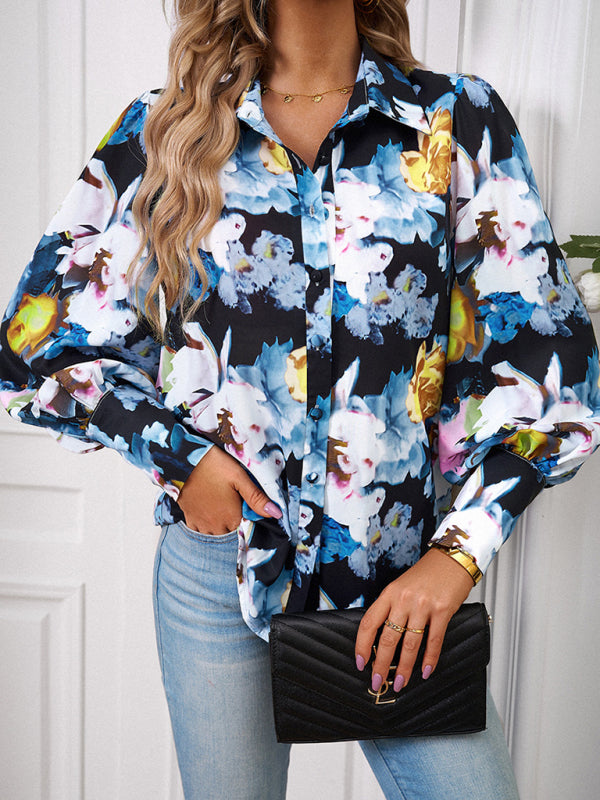 Ladies Printed Vacation Loose Shirt Top BLUE ZONE PLANET