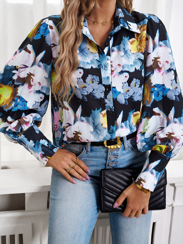 Ladies Printed Vacation Loose Shirt Top BLUE ZONE PLANET