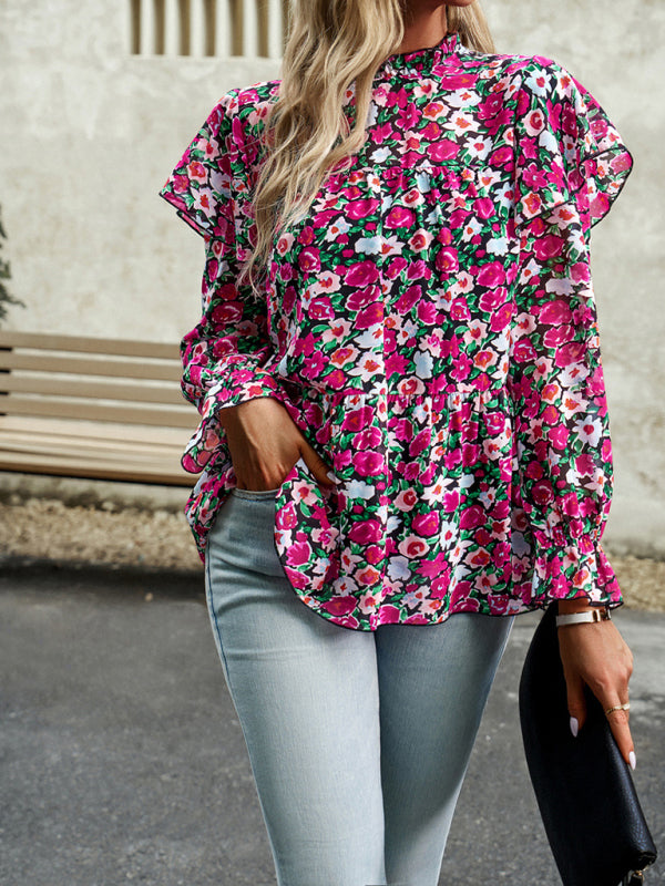 Blue Zone Planet |  Floral Shirt Commuter Long Sleeve Top BLUE ZONE PLANET