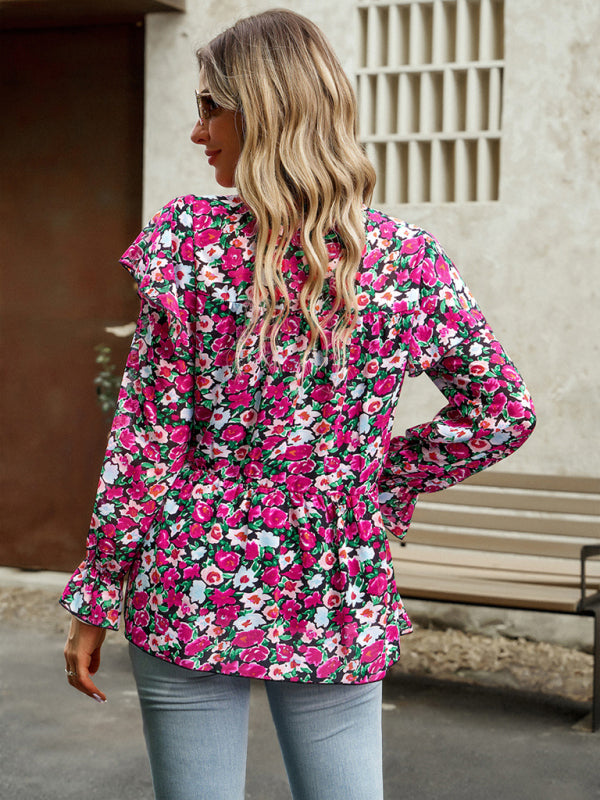 Blue Zone Planet |  Floral Shirt Commuter Long Sleeve Top BLUE ZONE PLANET