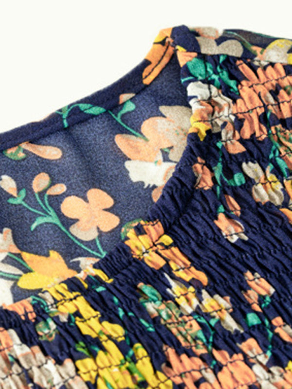 Floral Print Round Neck Skirt Chiffon Layered Dress BLUE ZONE PLANET