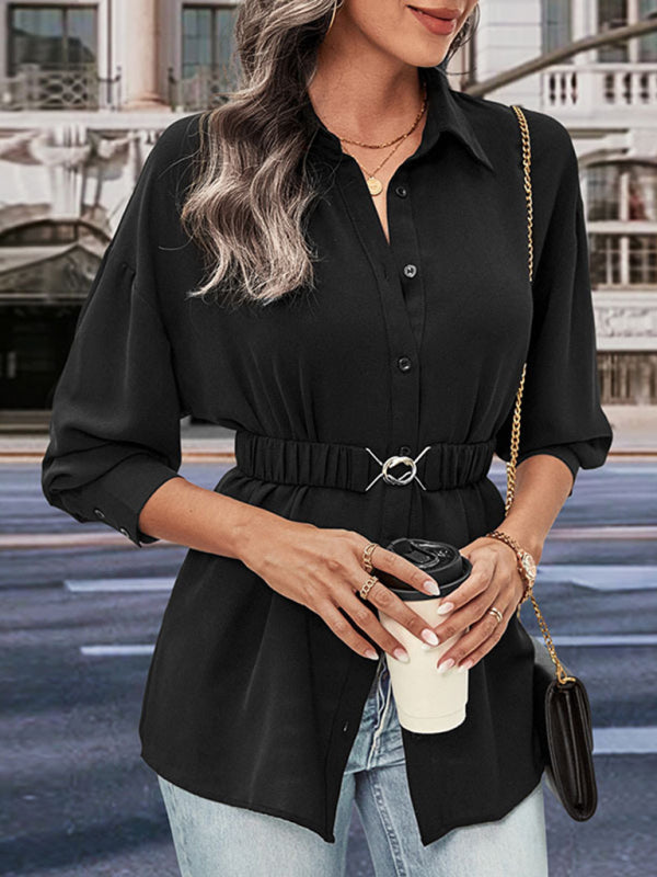 mid-length long-sleeved black shirt top kakaclo