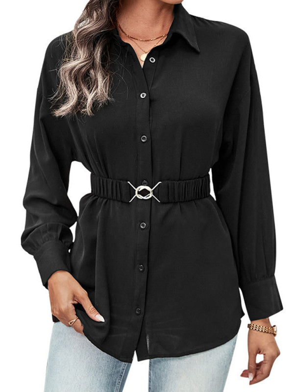 mid-length long-sleeved black shirt top kakaclo