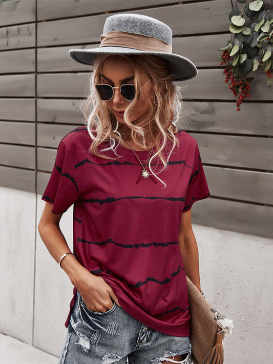 Blue Zone Planet |  Round Neck T-Shirt Positioning Flower Short Sleeve Ladies BLUE ZONE PLANET