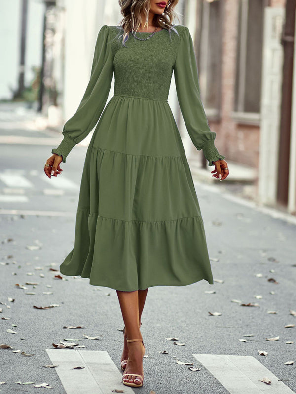 Blue Zone Planet |  Elastic waist mid-length dress for vacation BLUE ZONE PLANET
