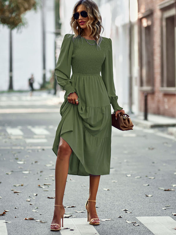 Blue Zone Planet |  Elastic waist mid-length dress for vacation BLUE ZONE PLANET