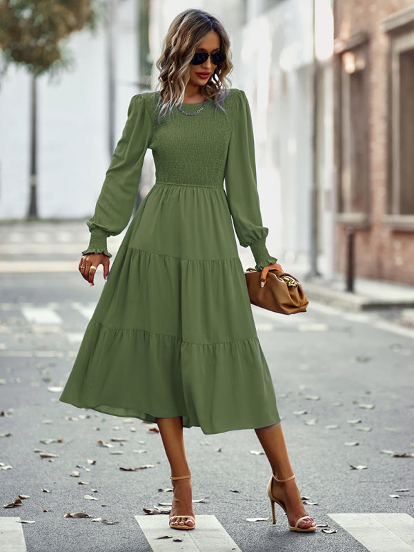 Blue Zone Planet |  Elastic waist mid-length dress for vacation BLUE ZONE PLANET