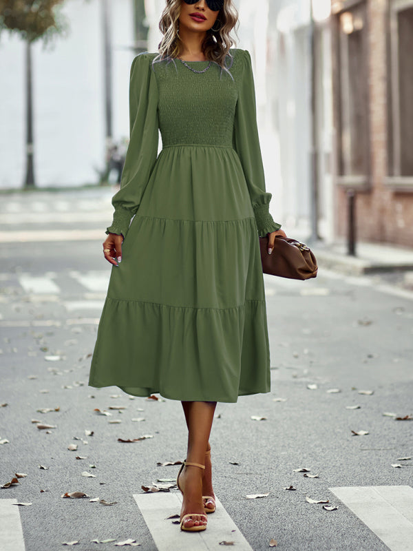 Blue Zone Planet |  Elastic waist mid-length dress for vacation BLUE ZONE PLANET