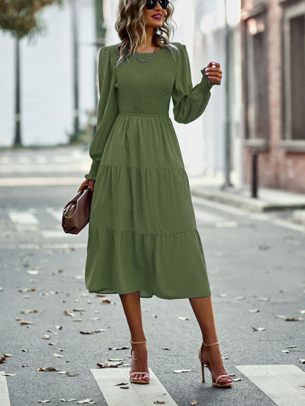 Blue Zone Planet |  Elastic waist mid-length dress for vacation BLUE ZONE PLANET