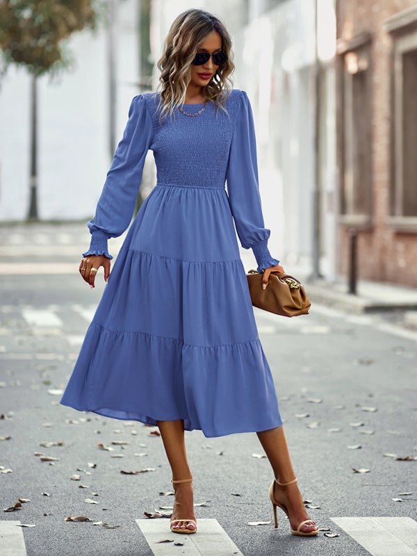 Blue Zone Planet |  Elastic waist mid-length dress for vacation BLUE ZONE PLANET