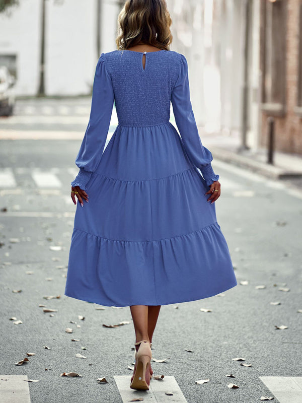 Blue Zone Planet |  Elastic waist mid-length dress for vacation BLUE ZONE PLANET