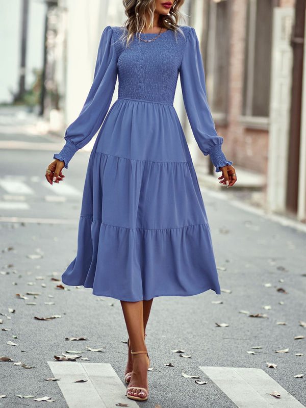 Blue Zone Planet |  Elastic waist mid-length dress for vacation BLUE ZONE PLANET