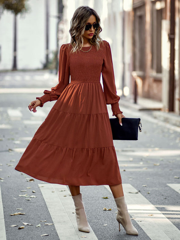 Blue Zone Planet |  Elastic waist mid-length dress for vacation BLUE ZONE PLANET