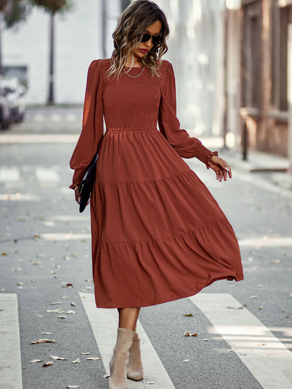 Blue Zone Planet |  Elastic waist mid-length dress for vacation BLUE ZONE PLANET