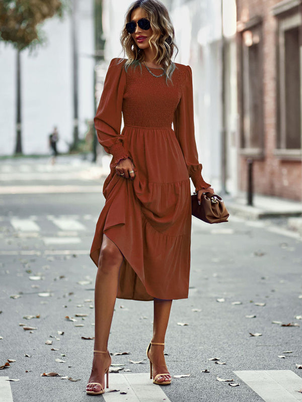 Blue Zone Planet |  Elastic waist mid-length dress for vacation BLUE ZONE PLANET