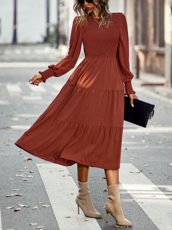 Blue Zone Planet |  Elastic waist mid-length dress for vacation BLUE ZONE PLANET