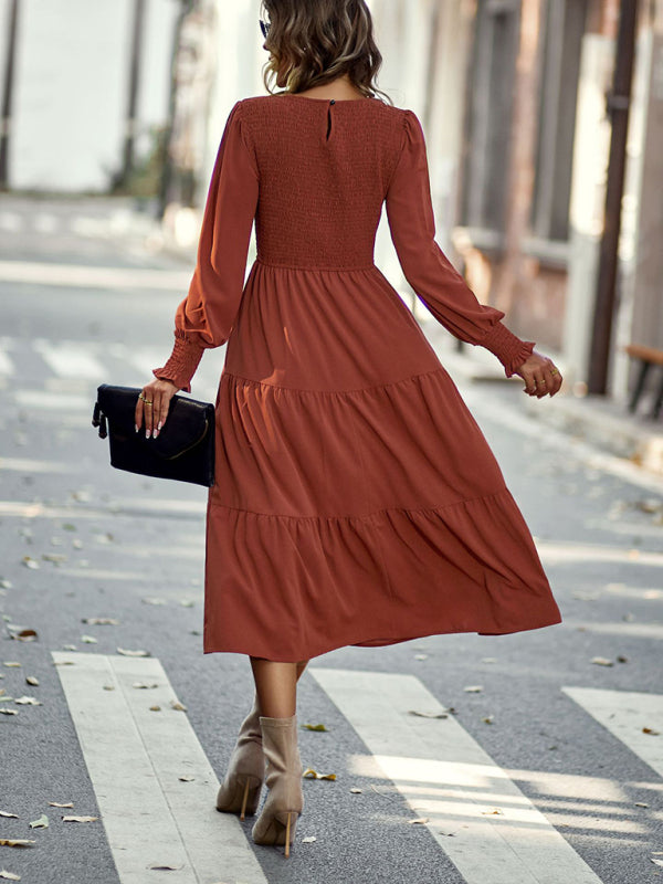 Blue Zone Planet |  Elastic waist mid-length dress for vacation BLUE ZONE PLANET