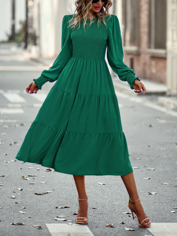 Blue Zone Planet |  Elastic waist mid-length dress for vacation BLUE ZONE PLANET