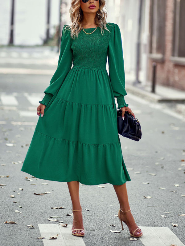 Blue Zone Planet |  Elastic waist mid-length dress for vacation BLUE ZONE PLANET