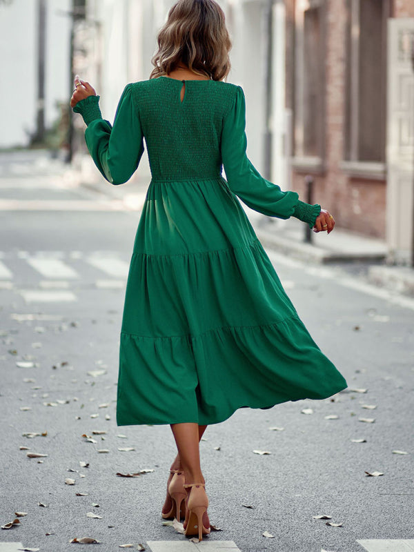 Blue Zone Planet |  Elastic waist mid-length dress for vacation BLUE ZONE PLANET