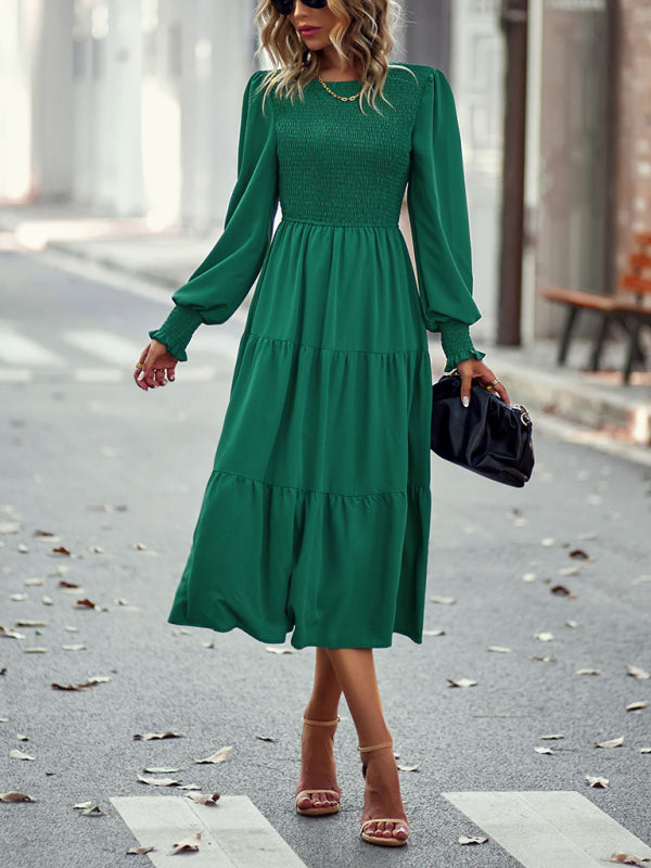Blue Zone Planet |  Elastic waist mid-length dress for vacation BLUE ZONE PLANET