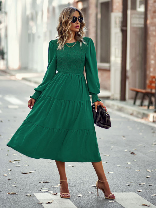 Blue Zone Planet |  Elastic waist mid-length dress for vacation BLUE ZONE PLANET