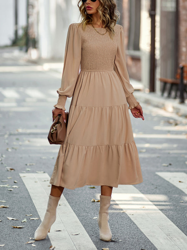 Blue Zone Planet |  Elastic waist mid-length dress for vacation BLUE ZONE PLANET