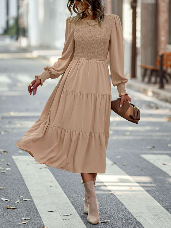 Blue Zone Planet |  Elastic waist mid-length dress for vacation BLUE ZONE PLANET