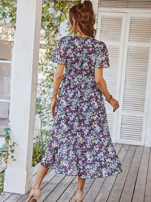 Printed Flowy Dress Holiday Swing dress BLUE ZONE PLANET