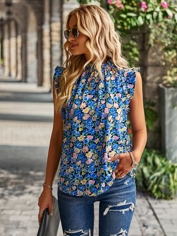 Loose Top Sleeveless Floral Shirt BLUE ZONE PLANET