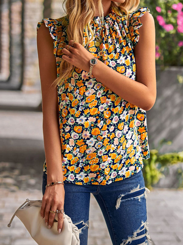 Loose Top Sleeveless Floral Shirt BLUE ZONE PLANET