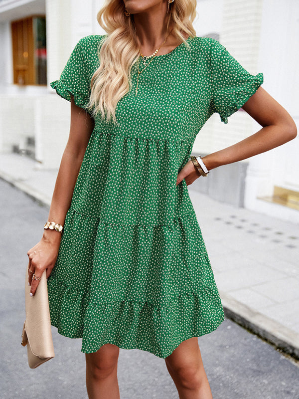 Loose Resort Print Layered Mini Dress-TOPS / DRESSES-[Adult]-[Female]-Green-S-2022 Online Blue Zone Planet