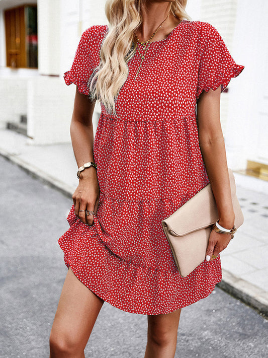 Loose Resort Print Layered Mini Dress-TOPS / DRESSES-[Adult]-[Female]-Red-S-2022 Online Blue Zone Planet
