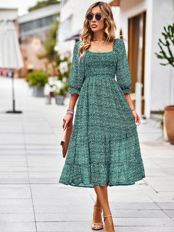 Blue Zone Planet |  Bohemian Square Neck Three Quarter Sleeve Midi Dress BLUE ZONE PLANET