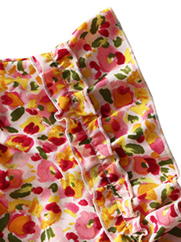 Ava's V-Neck Ruffled Sleeve Floral Print Top kakaclo