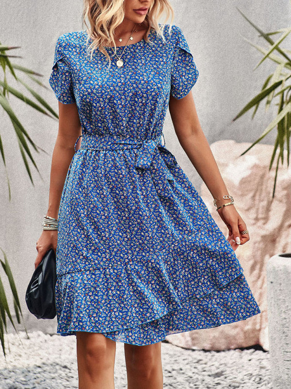 Round neck dress tie waist clothing-[Adult]-[Female]-2022 Online Blue Zone Planet