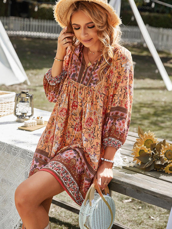 Bohemian Orientation Print Resort Style Ladies Dress kakaclo