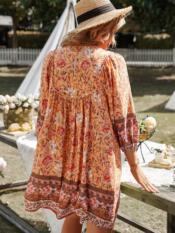 Bohemian Orientation Print Resort Style Ladies Dress kakaclo