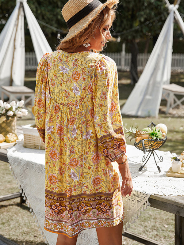 Bohemian Orientation Print Resort Style Ladies Dress kakaclo