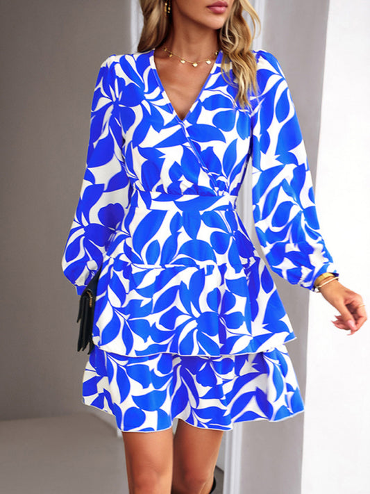 Blue Zone Planet |  Mia's Printed V-Neck Mini Dress BLUE ZONE PLANET