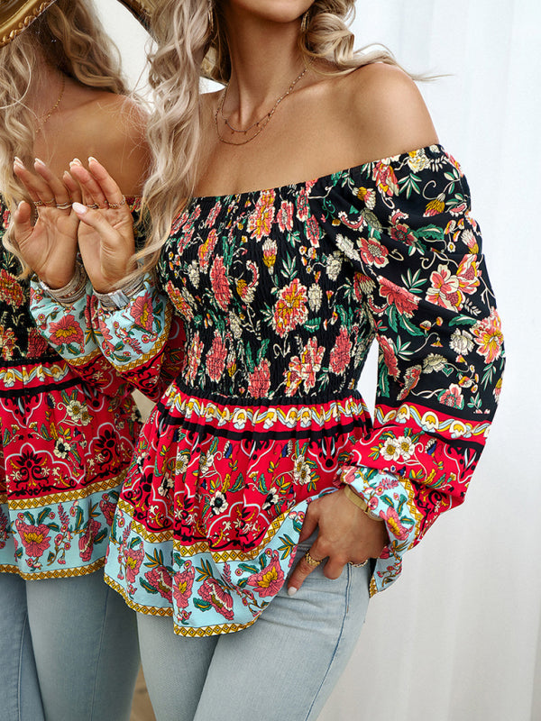 Floral Square Neck Long Sleeve Top BLUE ZONE PLANET