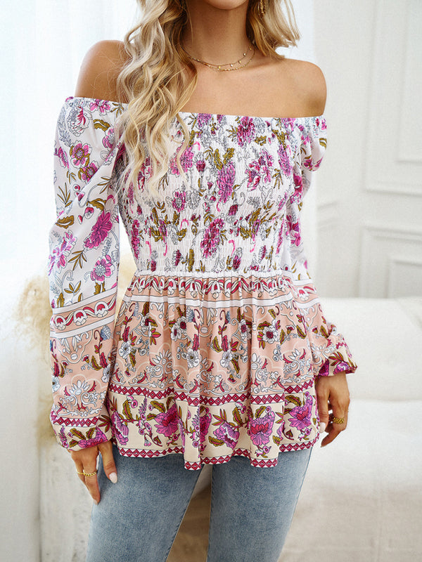 Floral Square Neck Long Sleeve Top BLUE ZONE PLANET