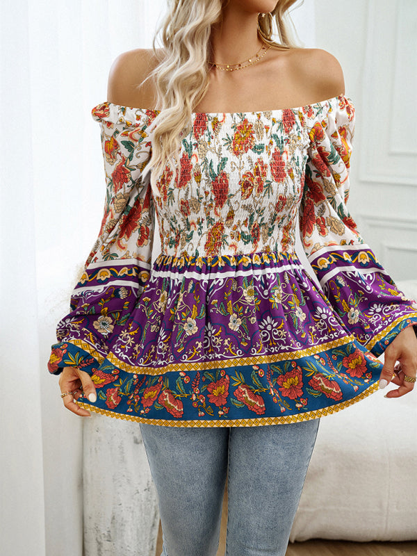 Floral Square Neck Long Sleeve Top BLUE ZONE PLANET