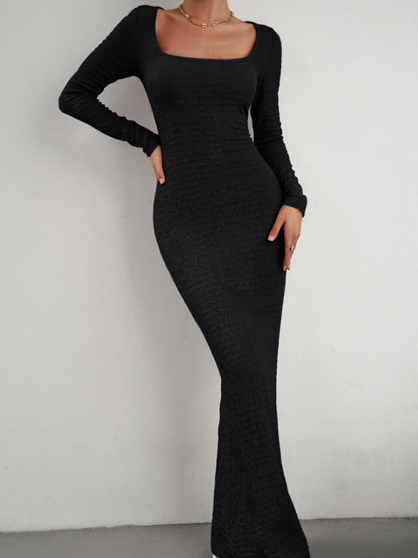Blue Zone Planet |  New Ladies Fit Square Neck Long Sleeve Knitted Dress BLUE ZONE PLANET